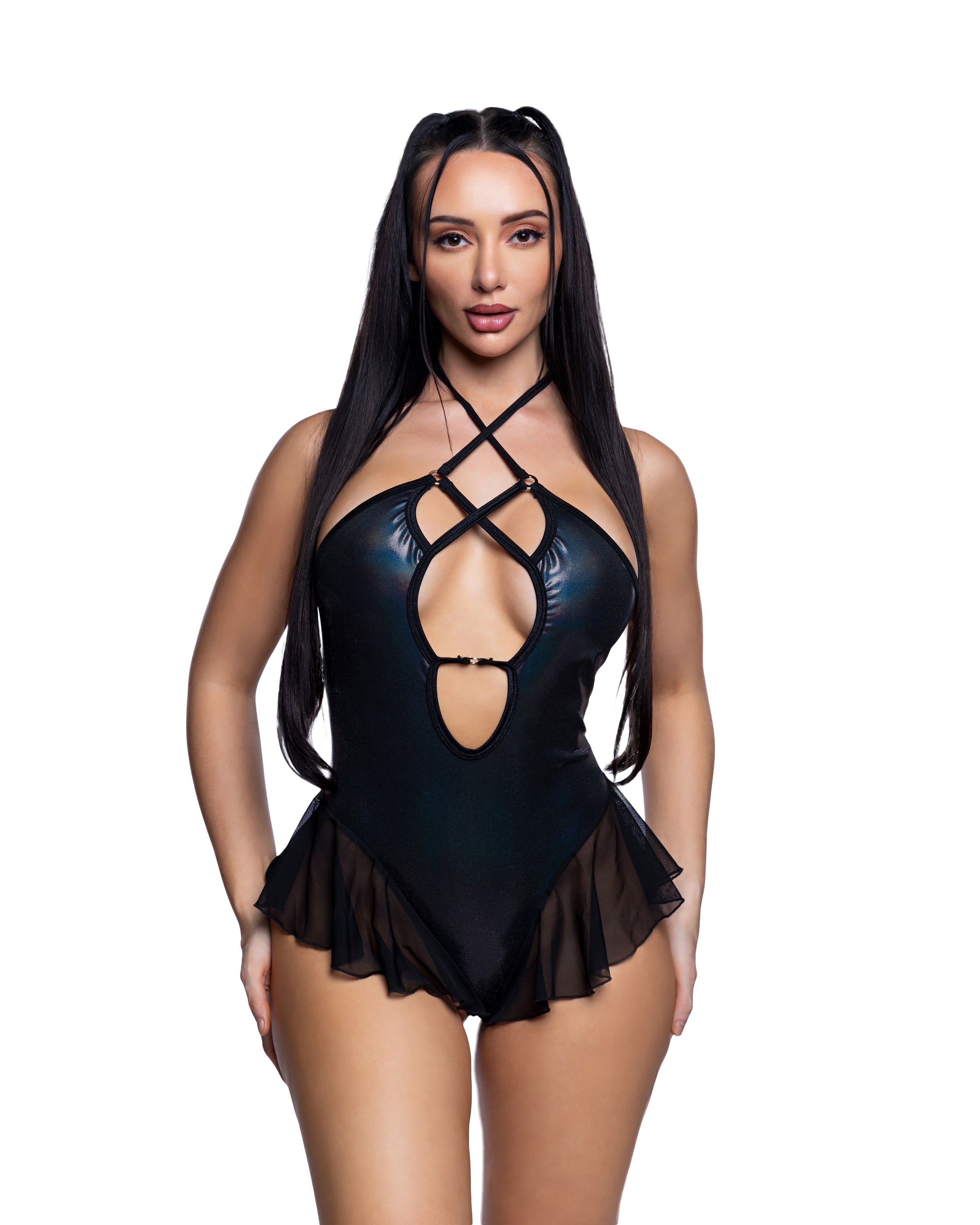 Black Ballerina Rave Bodysuit with a softer dance-inspired silhouette with a feminine