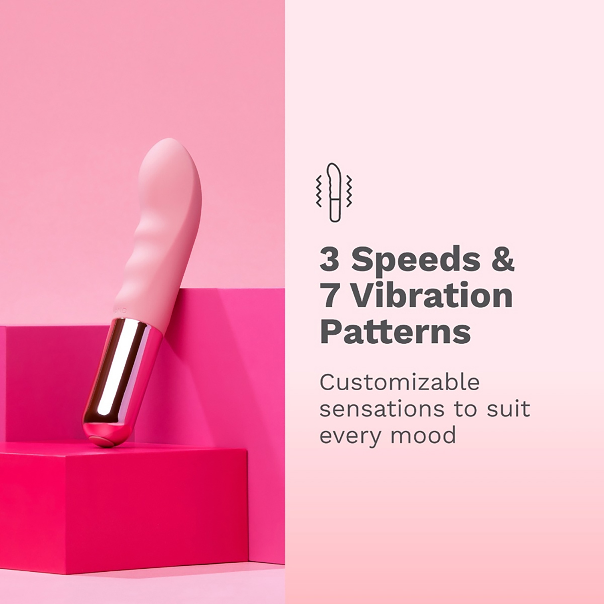 Angled view of the  Le-Wand vibrator designed for intimate use