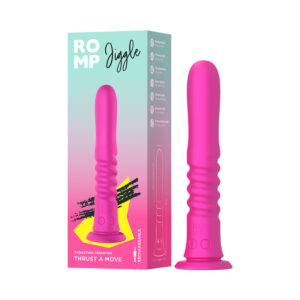 ROMP vibrator Jiggle shown in hand for scale