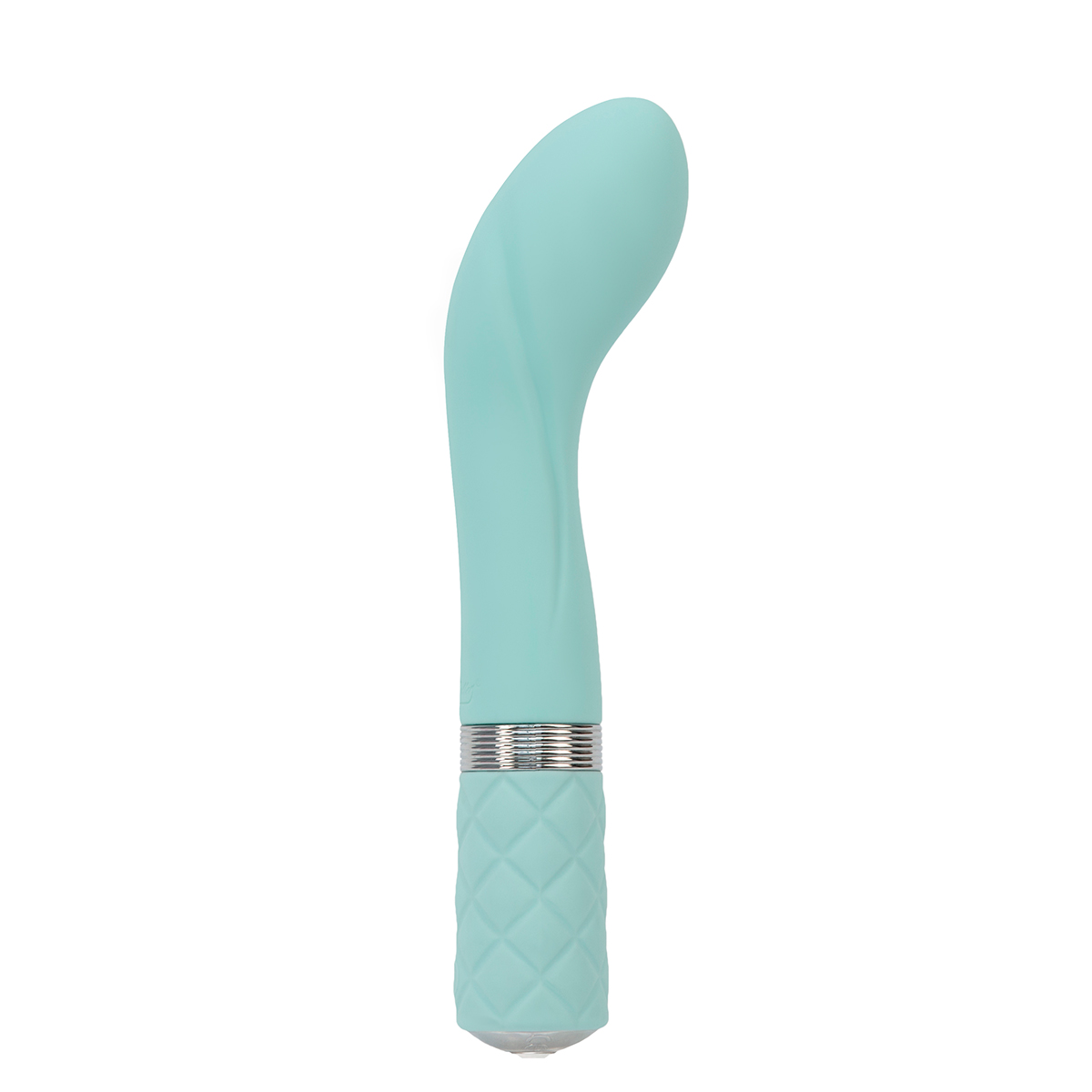 Teal BMS vibrator Pillow Talk Sassy G-Spot shown in hand for scale