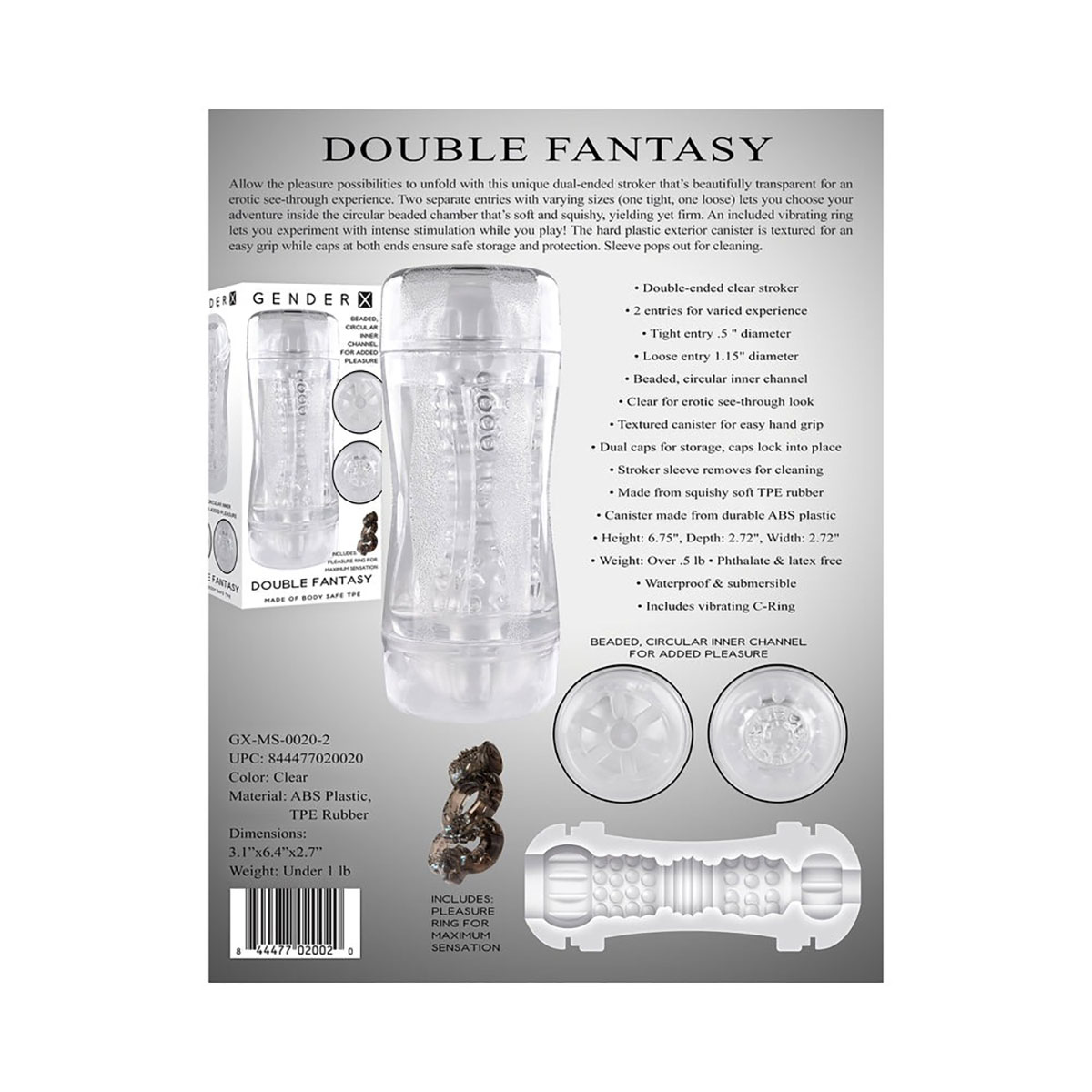 GX DoubleFantasy DualEntry Stroker Clear adult vibrator product image