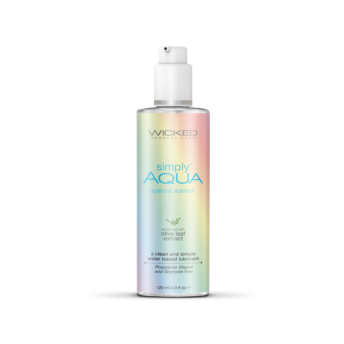 Bottle of 0.25 Water Based Lube Wicked Sensual Care showing clean, lightweight formula