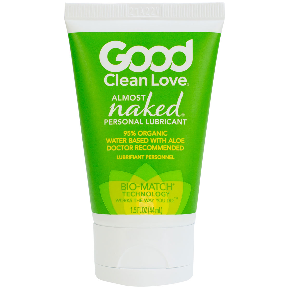 Bottle of 1.5 oz Plant Based Lube Good Clean Love showing botanical formula