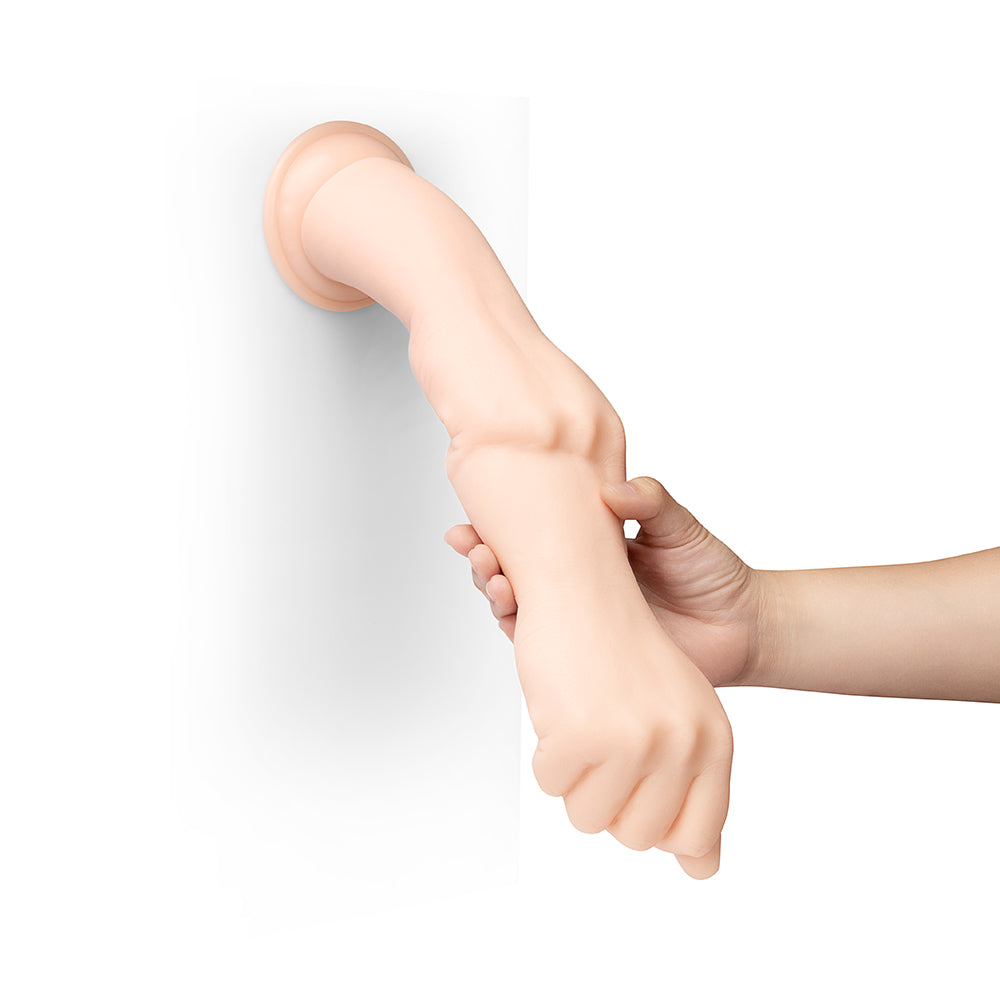 14.5 inch Dildo from b-Vibe in Vanilla Ivory Beige pictured for anal pleasure for Her or Him