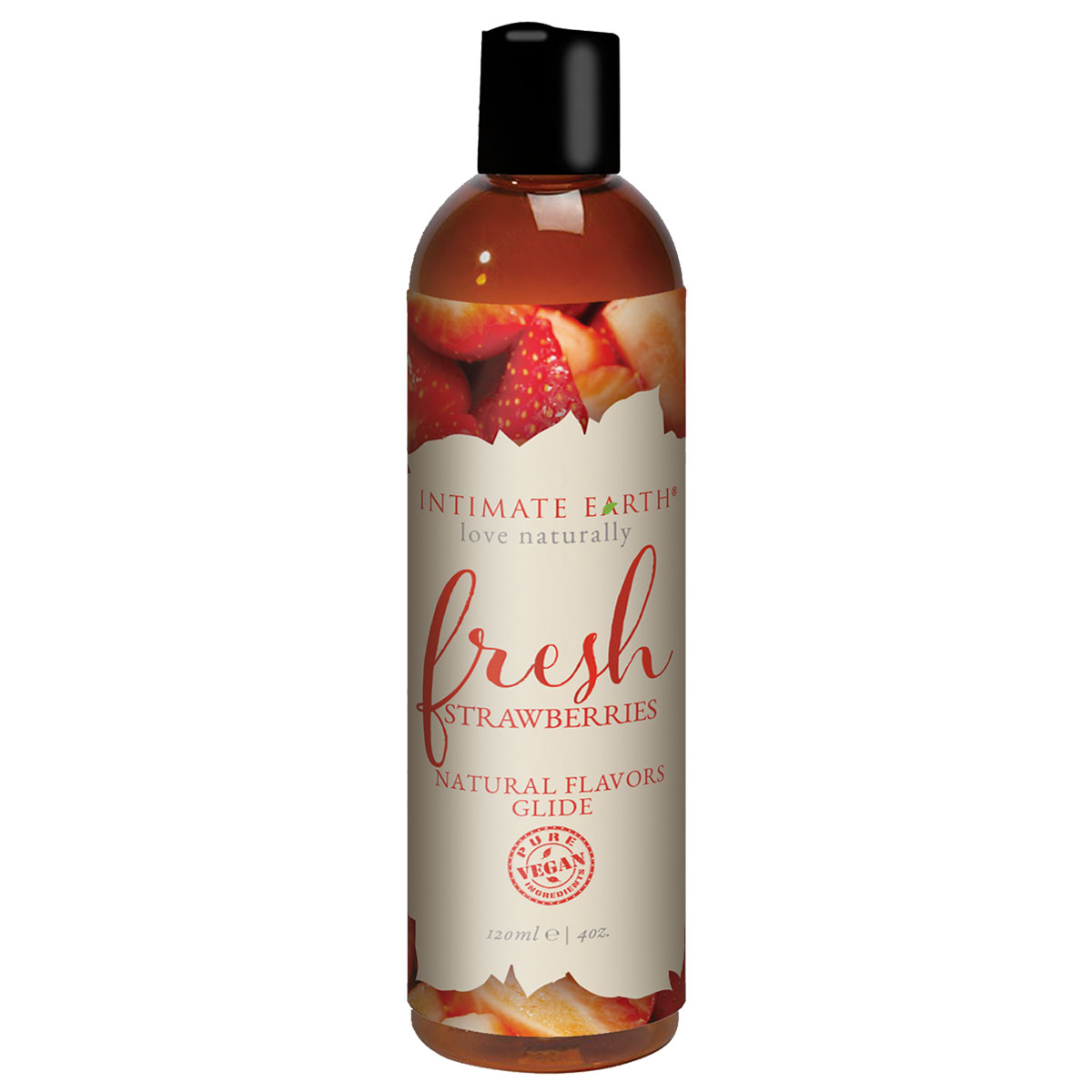 Bottle of 4 oz Organic Lube Intimate Earth showing clean, plant-based formula