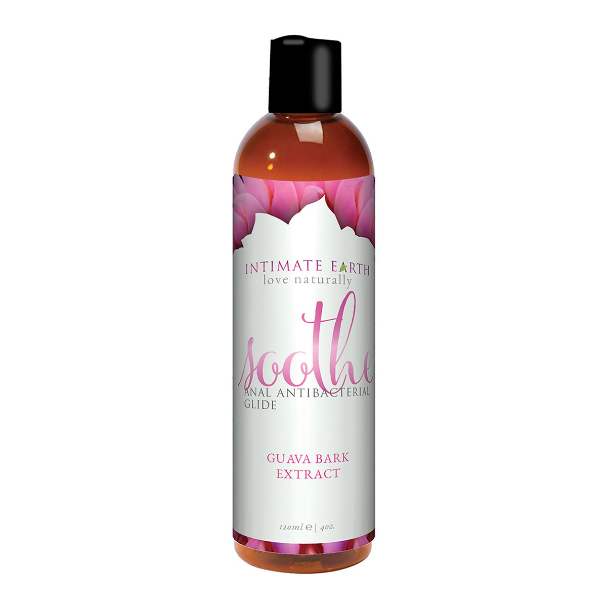 Bottle of 4 oz Vegan Lube Intimate Earth showing plant-powered formula