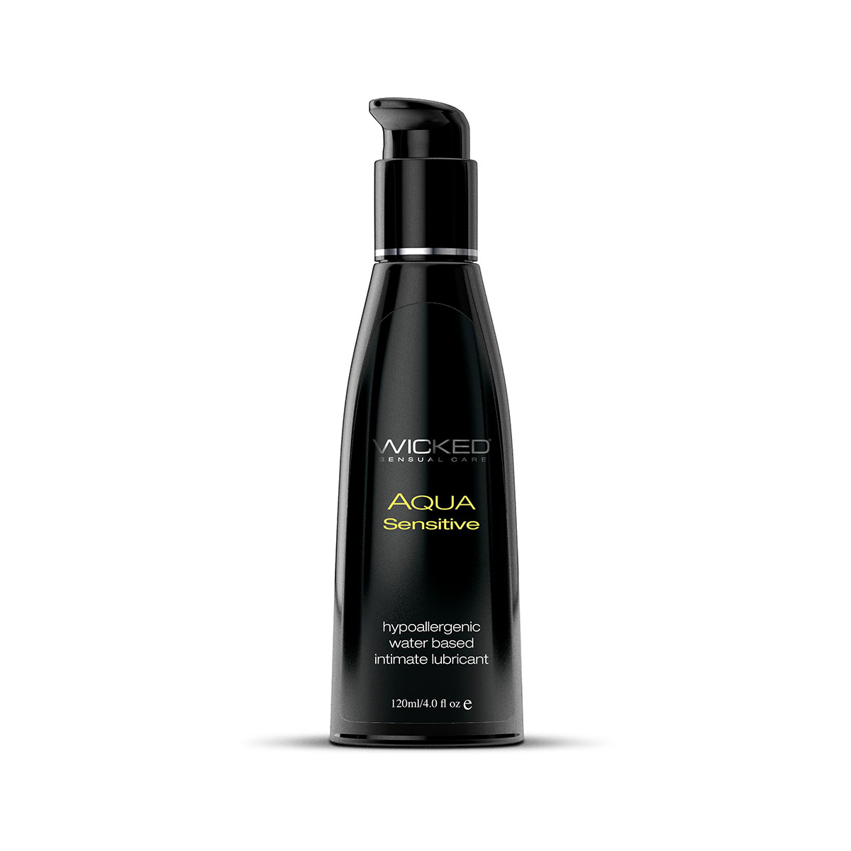 Bottle of 4 oz Water Based Lube Wicked Sensual Care showing clean, lightweight formula