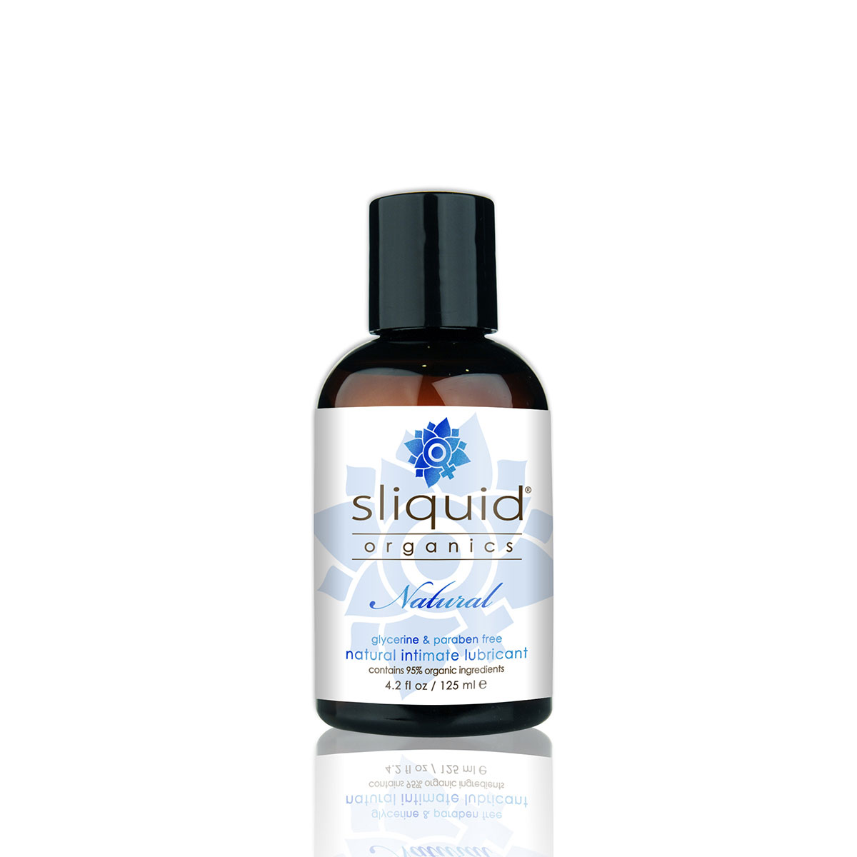 Bottle of 4.2 oz Organic Lube Sliquid showing clean, plant-based formula