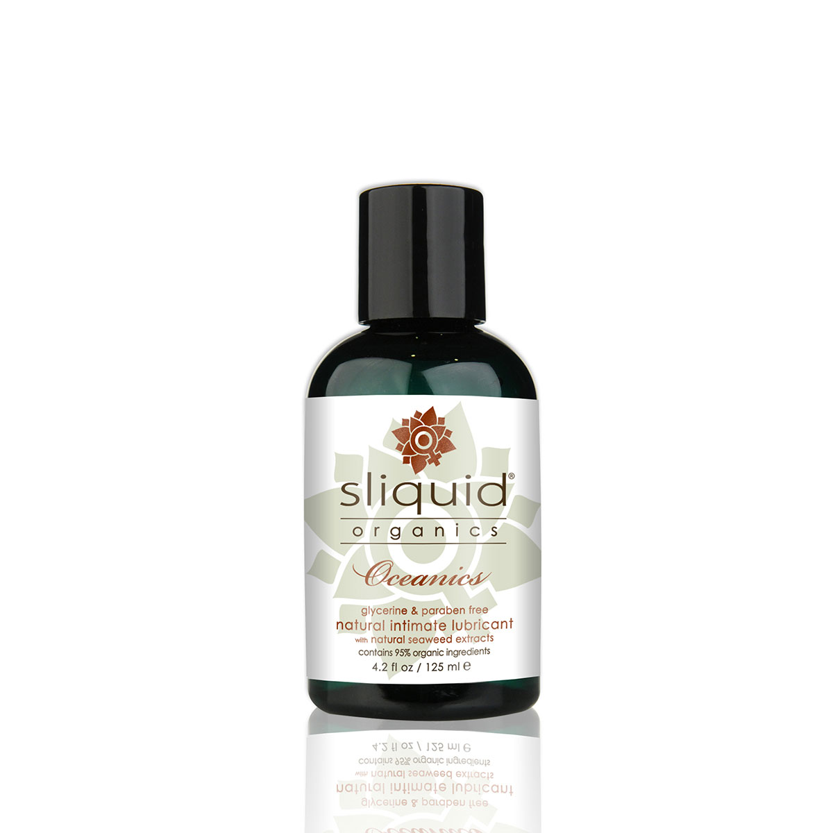 Bottle of 4.2 oz Organic Lube Sliquid showing clean, plant-based formula