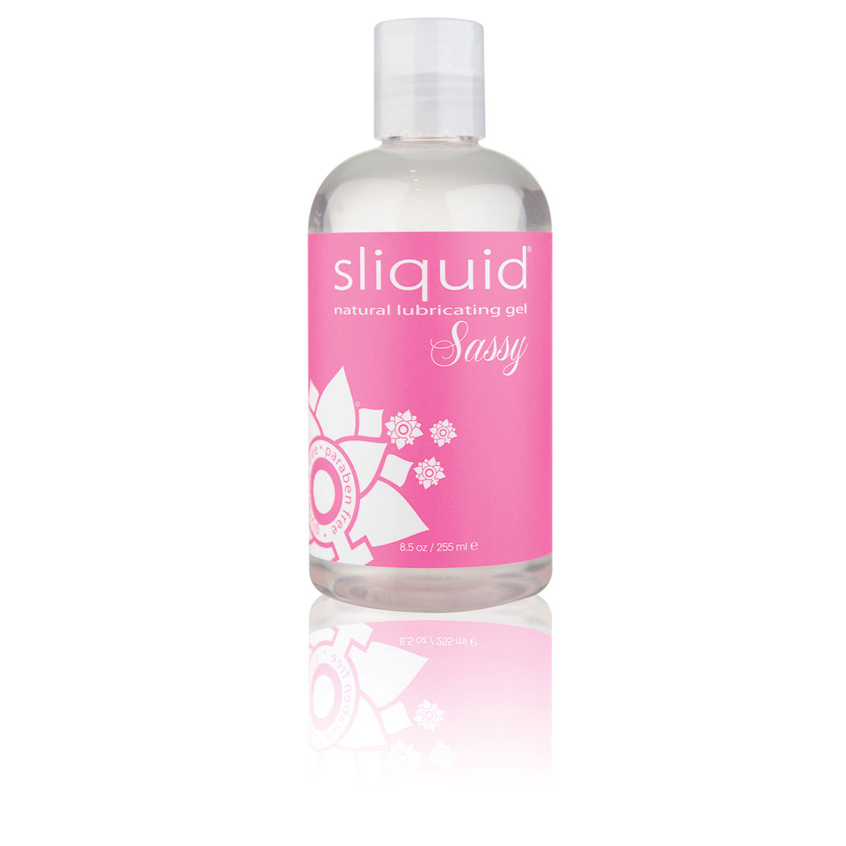 Bottle of 8.5 oz Water Based Lube Sliquid showing clean, lightweight formula