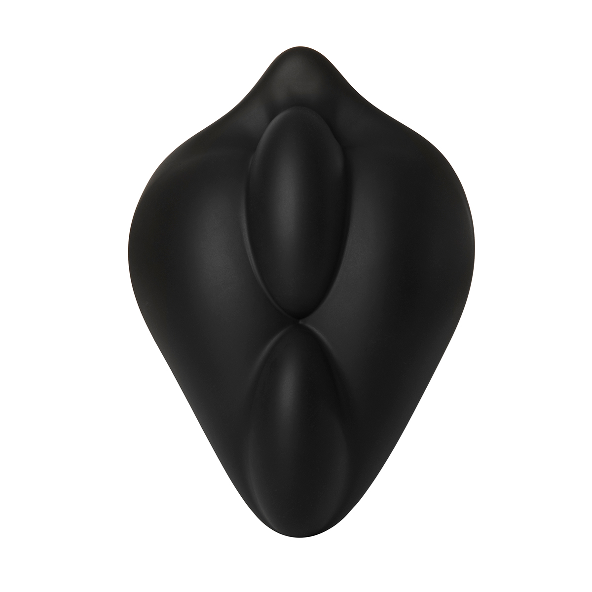 Black banana pants vibrator bumpher by shown in hand for scale