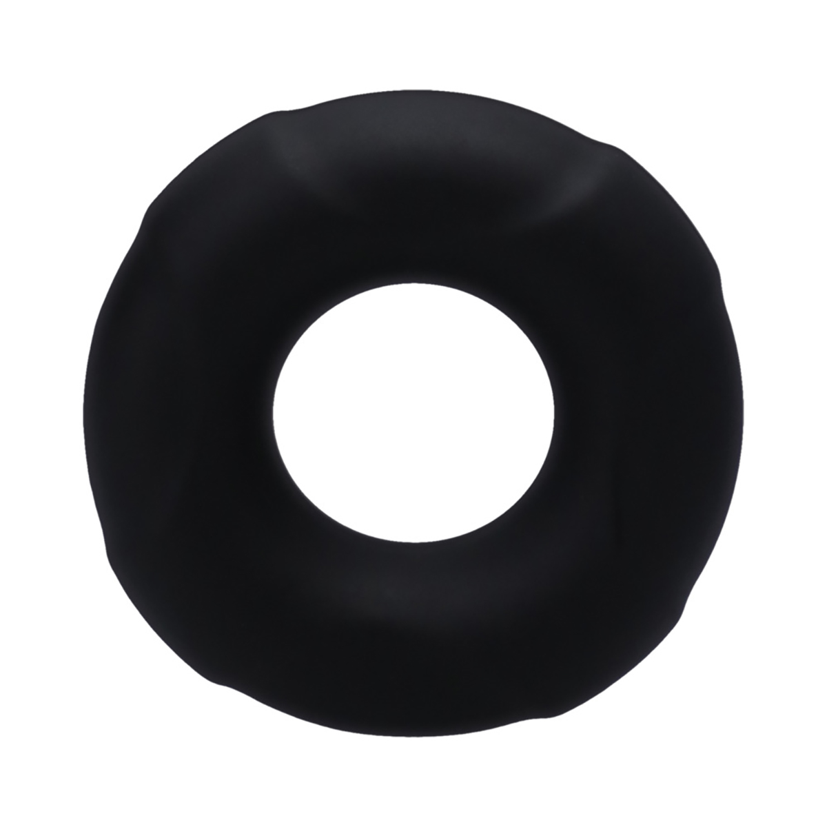 Black Tantus vibrator Buoy C-Ring Small shown in hand for scale