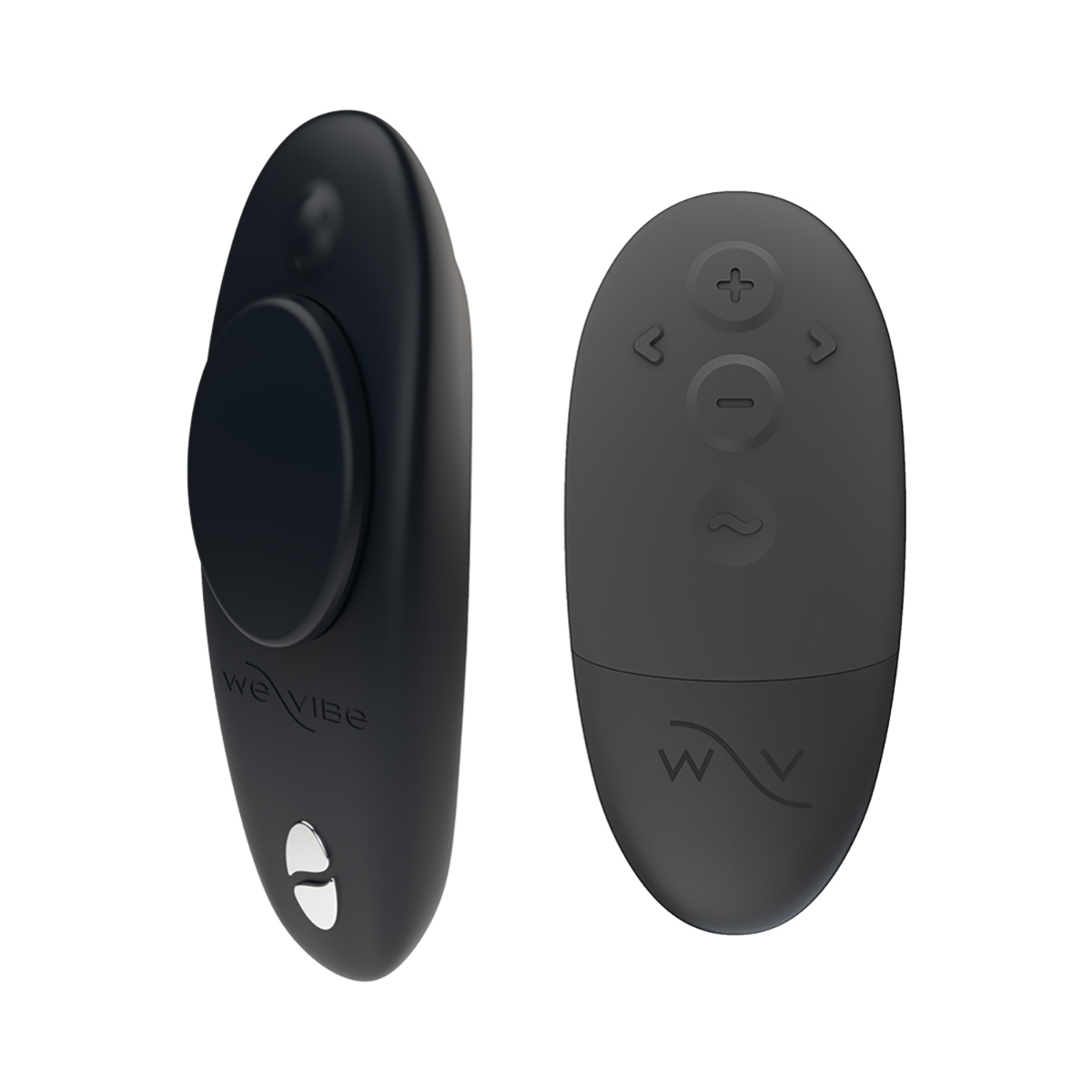 Black We-Vibe vibrator Moxie+ Wearable Clitoral Satin shown in hand for scale