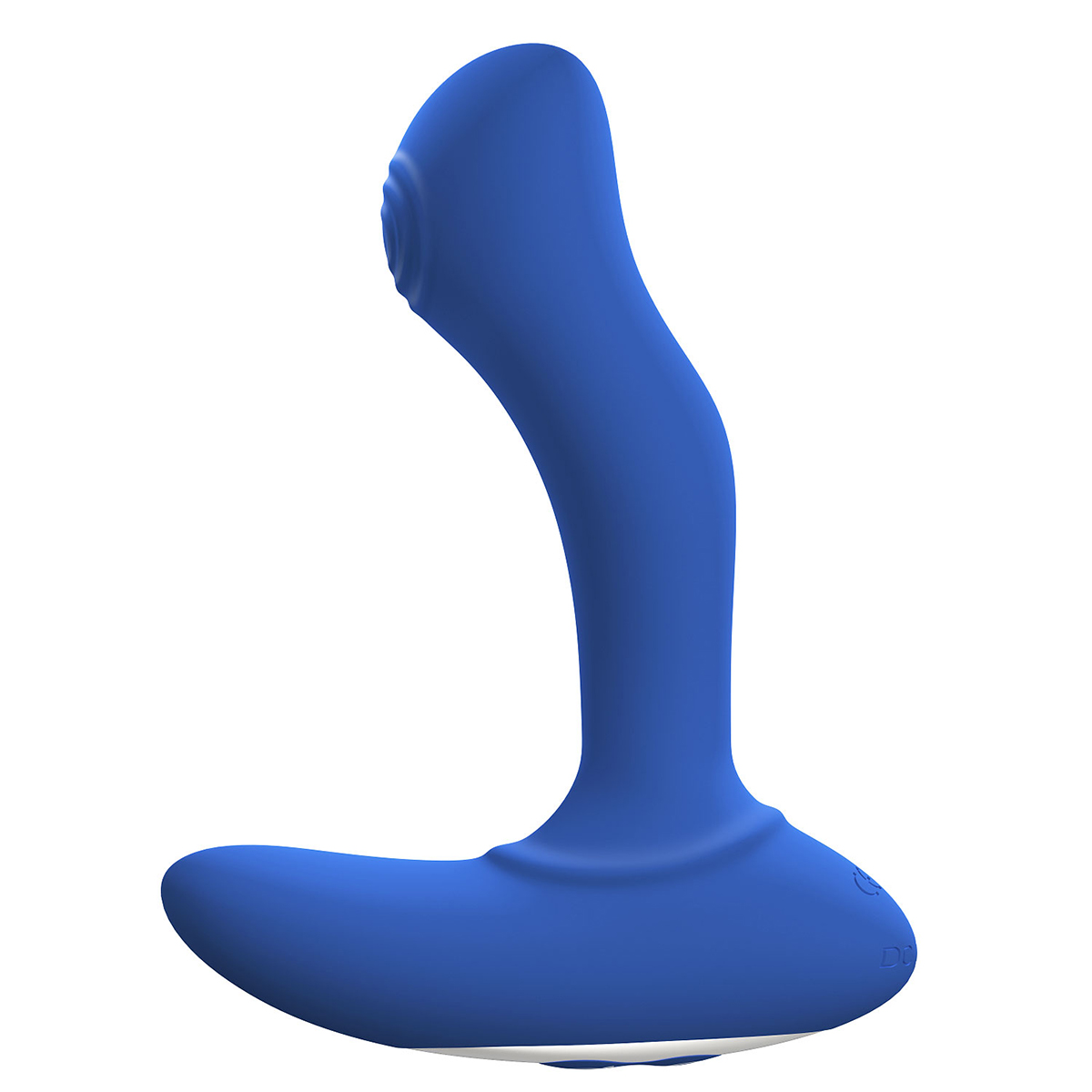 Blue FORTO vibrator Thumper shown in hand for scale