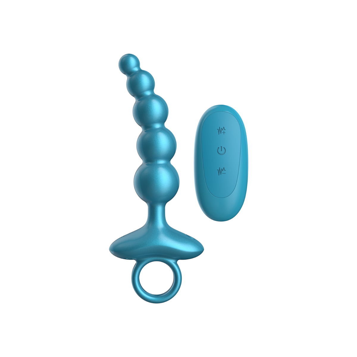Blue Luv Inc vibrator Cr23: Curved Ring Luv Beads shown in hand for scale
