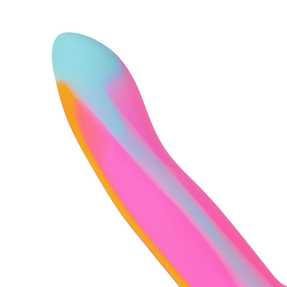 Dildo by Adam & Eve in Multi-Color,Hot Pink Magenta Fuchsia,Orange,Blue shown for pegging Her or Him