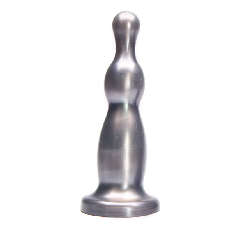 Dildo by tantus in silver steel chrome shown for use by her or him