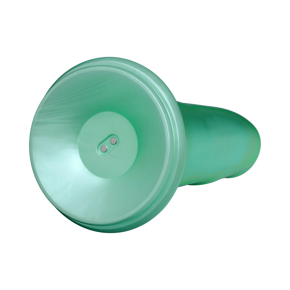 Dildo by Tentra in Green displayed for pegging Him or Her