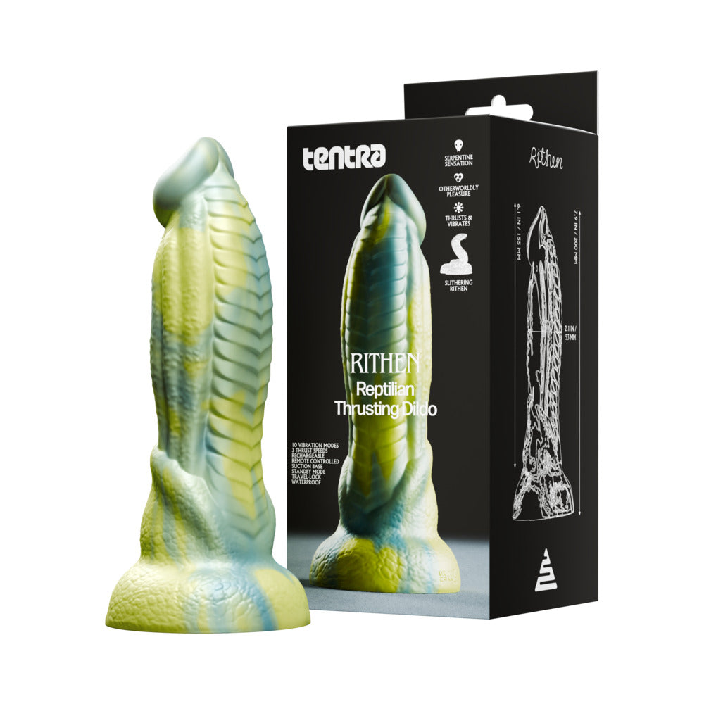 Dildo by Tentra in Green shown for use by Her or Him