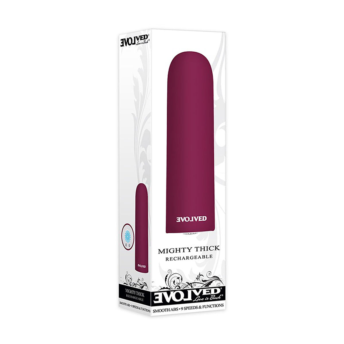 Evolved vibrator Mighty Thick Bur shown in hand for scale