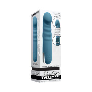 Evolved vibrator Queen Of All Trades ThrustRot Te shown in hand for scale