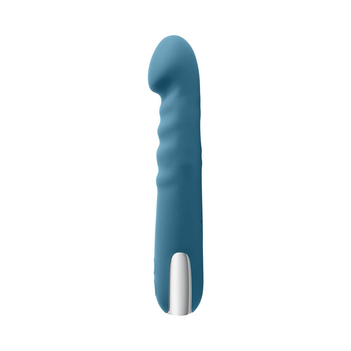 Angled view of the  Evolved vibrator designed for intimate use