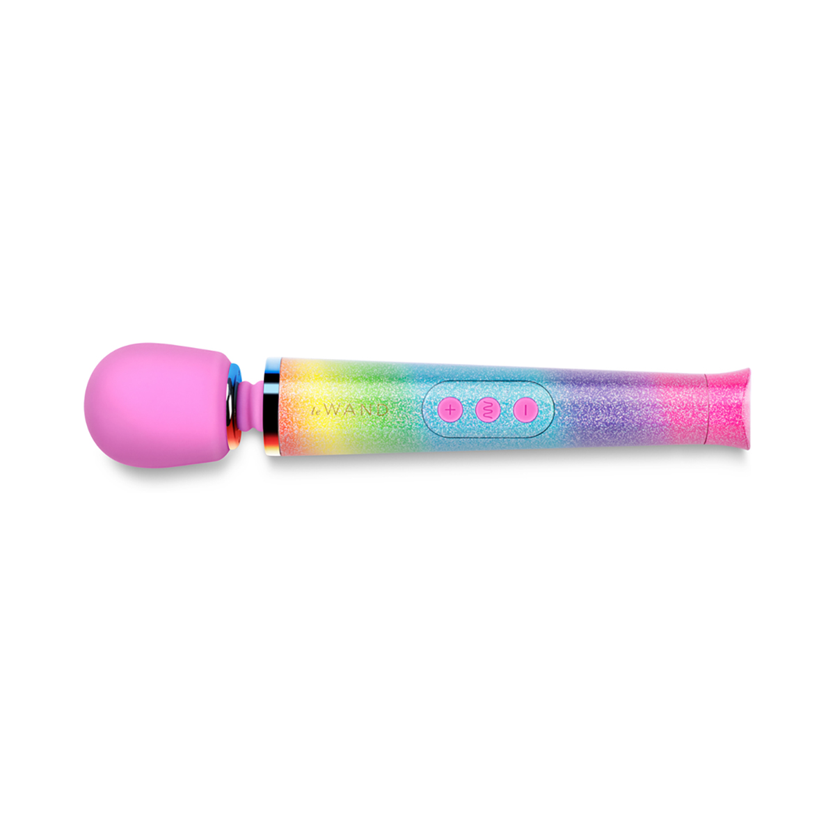 Le Wand vibrator Petite All That Glimmers Ombre shown in hand for scale