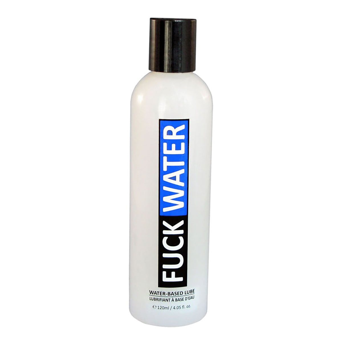 Bottle of  organic lube fuck water showing clean, plant-based formula