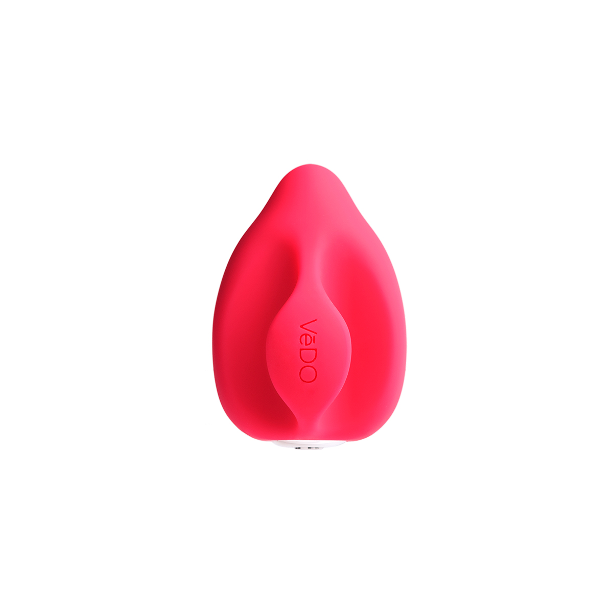 Pink VeDO vibrator Yumi Finger shown in hand for scale