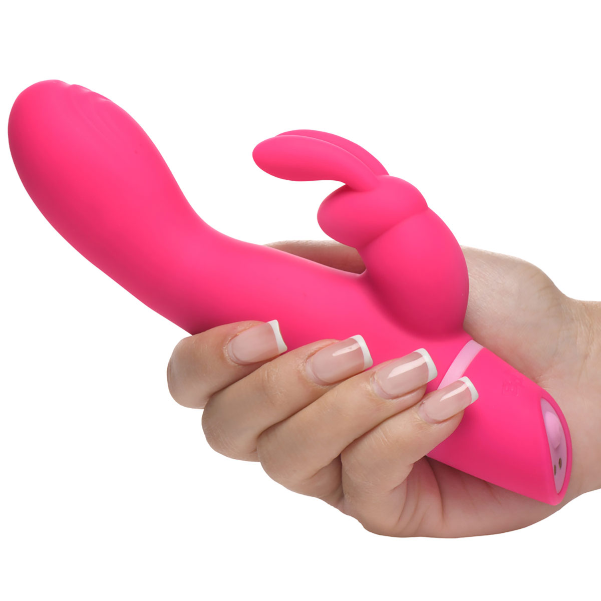 Angled view of the Pink XR Brands vibrator designed for intimate use