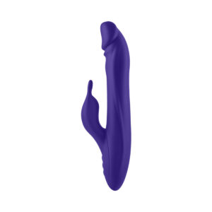 Purple Femme Funn vibrator FemmeFunn Booster Rabbit XL Dark shown in hand for scale