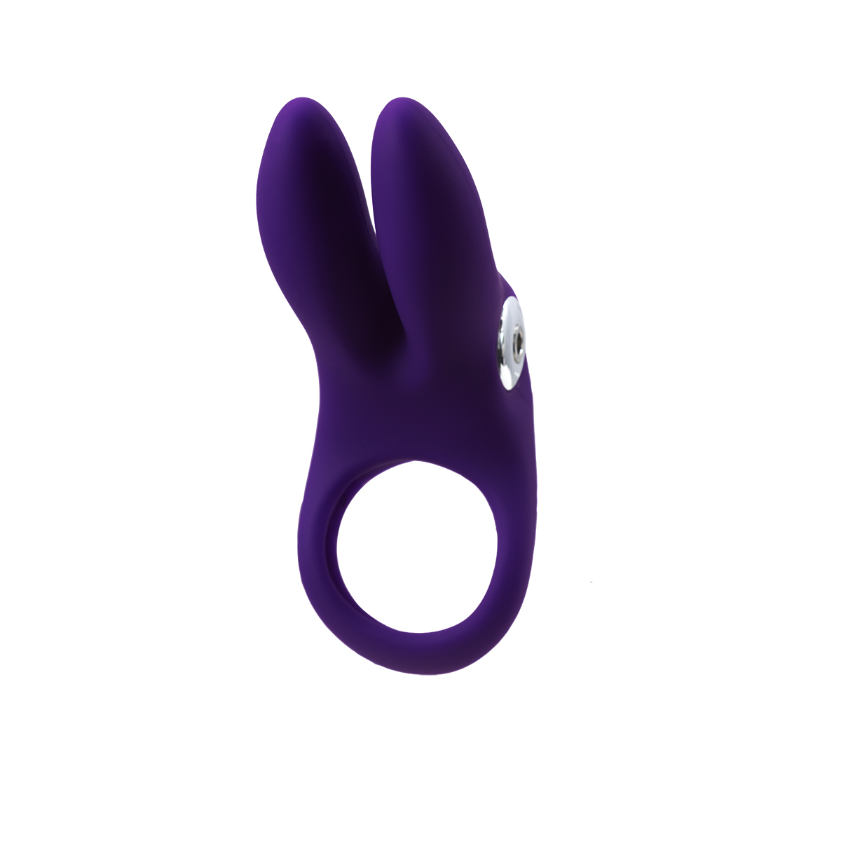 Purple VeDO vibrator Sexy Bunny C-Ring shown in hand for scale