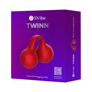 Snail Vibe vibrator SVibe Snail Twinn Finger Cherry shown in hand for scale