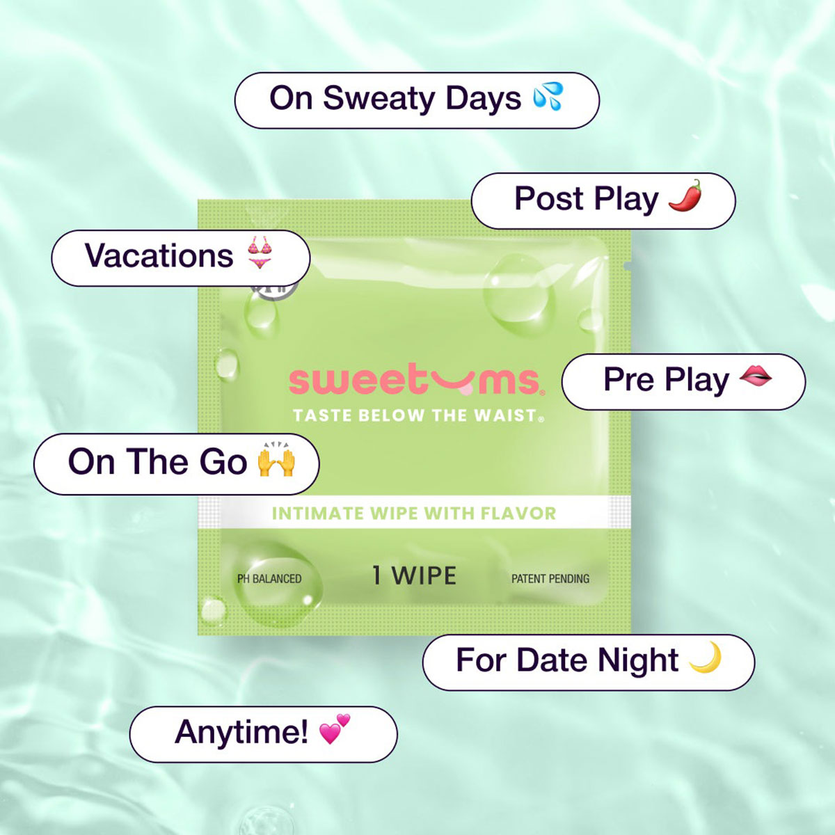 Sweetums Sweet Mint Flavored Wipes 10pk intimate cleansers and personal cleansing care by Sweetums.