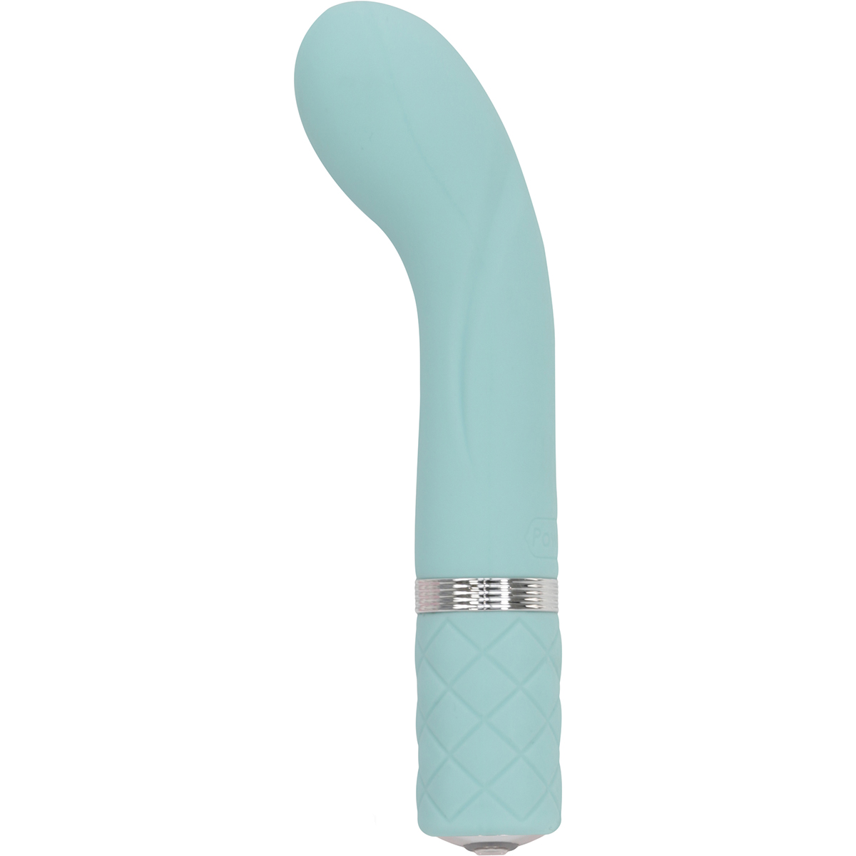 Teal BMS vibrator Pillow Talk Racy Mini shown in hand for scale