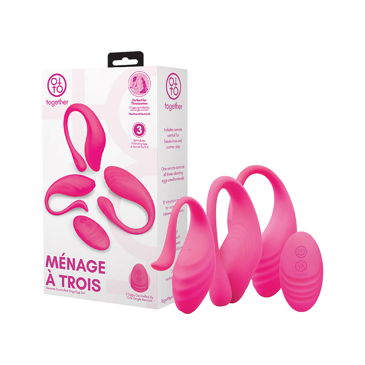Together vibrator toy menage a trois remote control orgy egg set shown in hand for scale