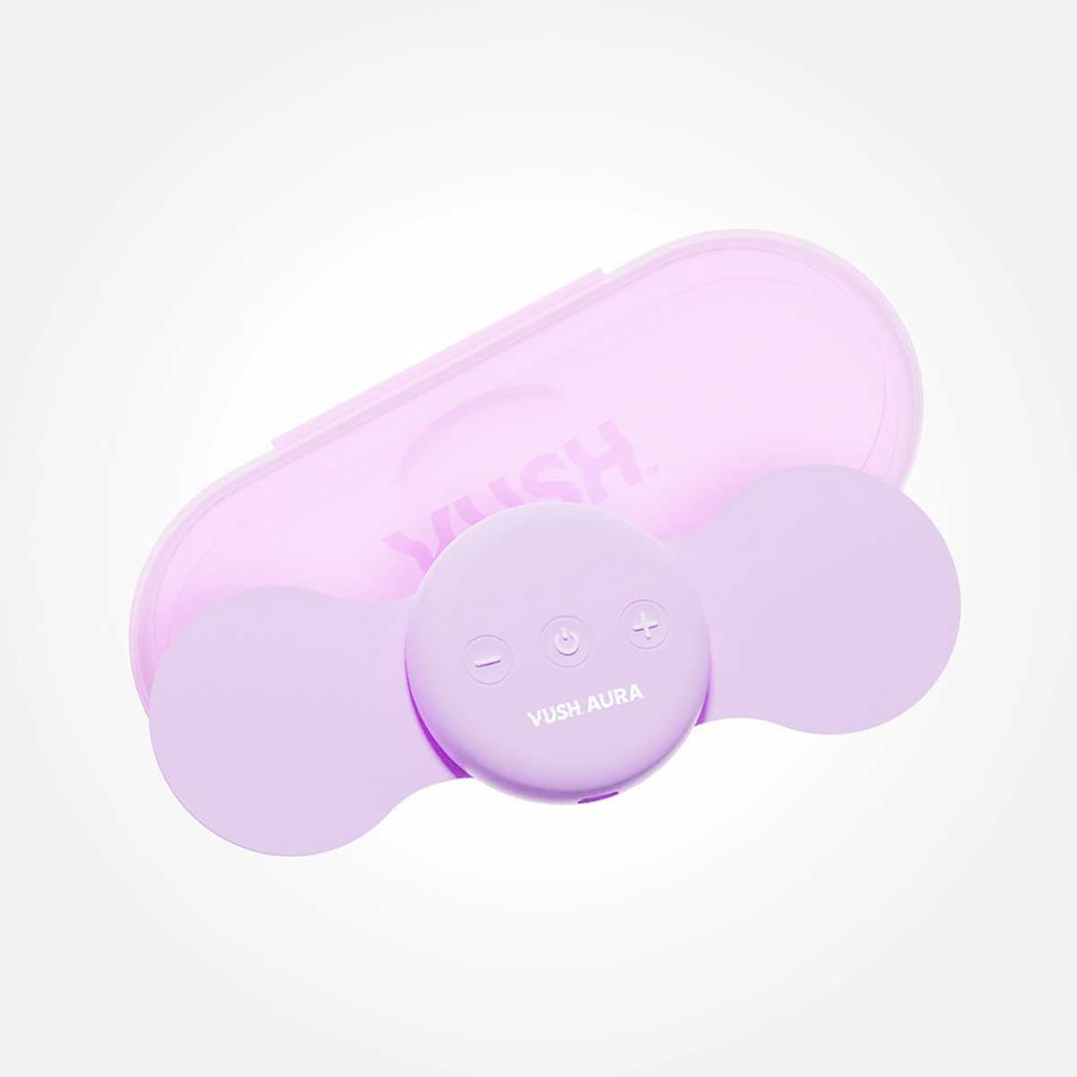 W Case VUSH vibrator Aura Wireless TENS Device shown in hand for scale