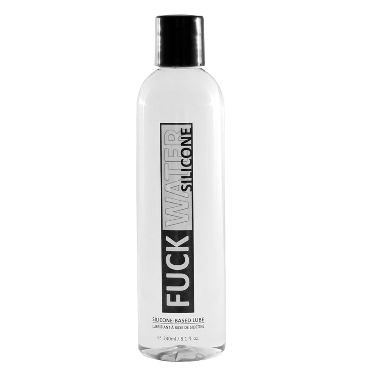 Bottle of  Vegan Lube Fuck Water showing plant-powered formula