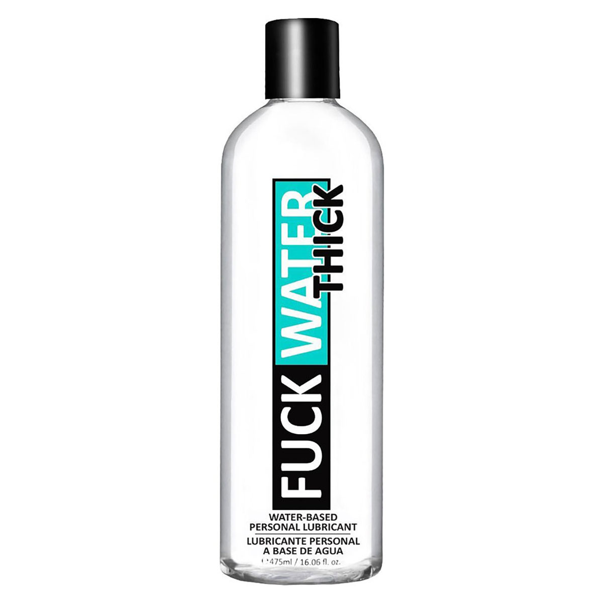 Bottle of  Water Based Lube Fuck Water showing clean, lightweight formula