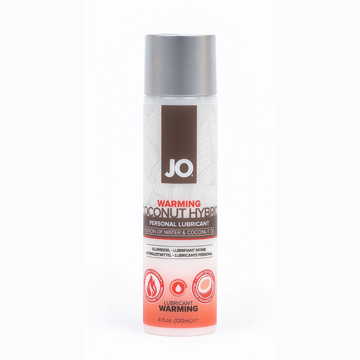 Bottle of  Water Based Lube System JO showing clean, lightweight formula