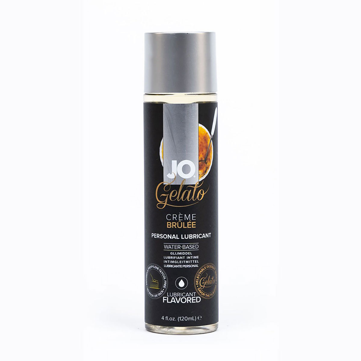 Bottle of  Water Based Lube System JO showing clean, lightweight formula