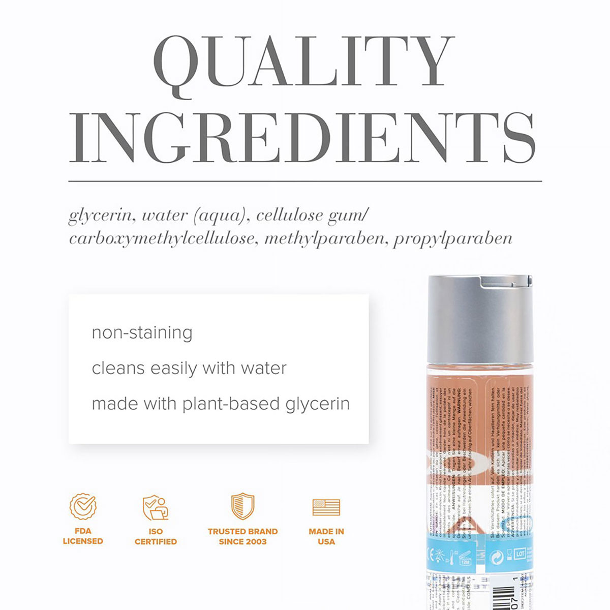 Close-up of  Vegan Lube by System JO made with cruelty-free ingredients
