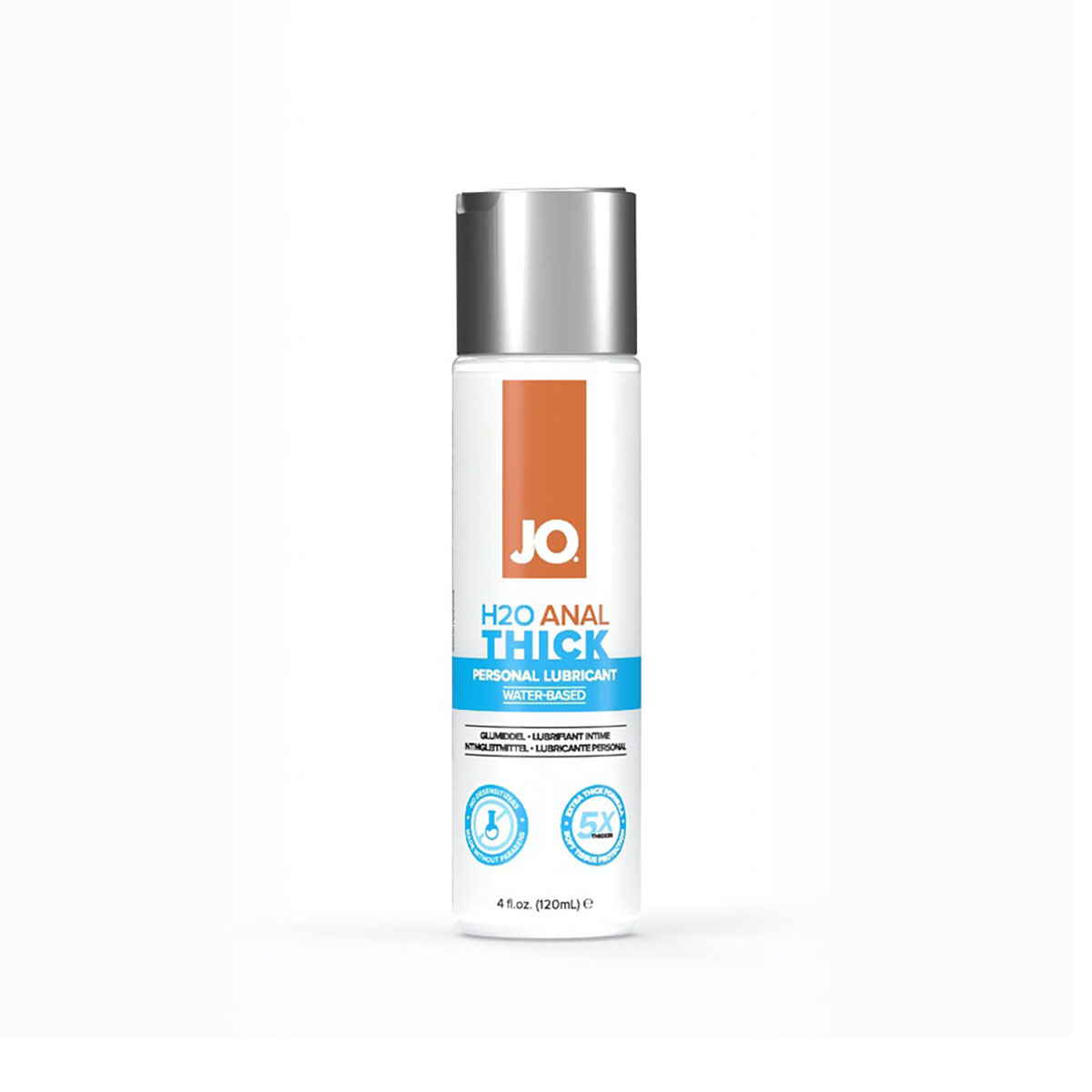 Bottle of  Water Based Lube System JO showing clean, lightweight formula
