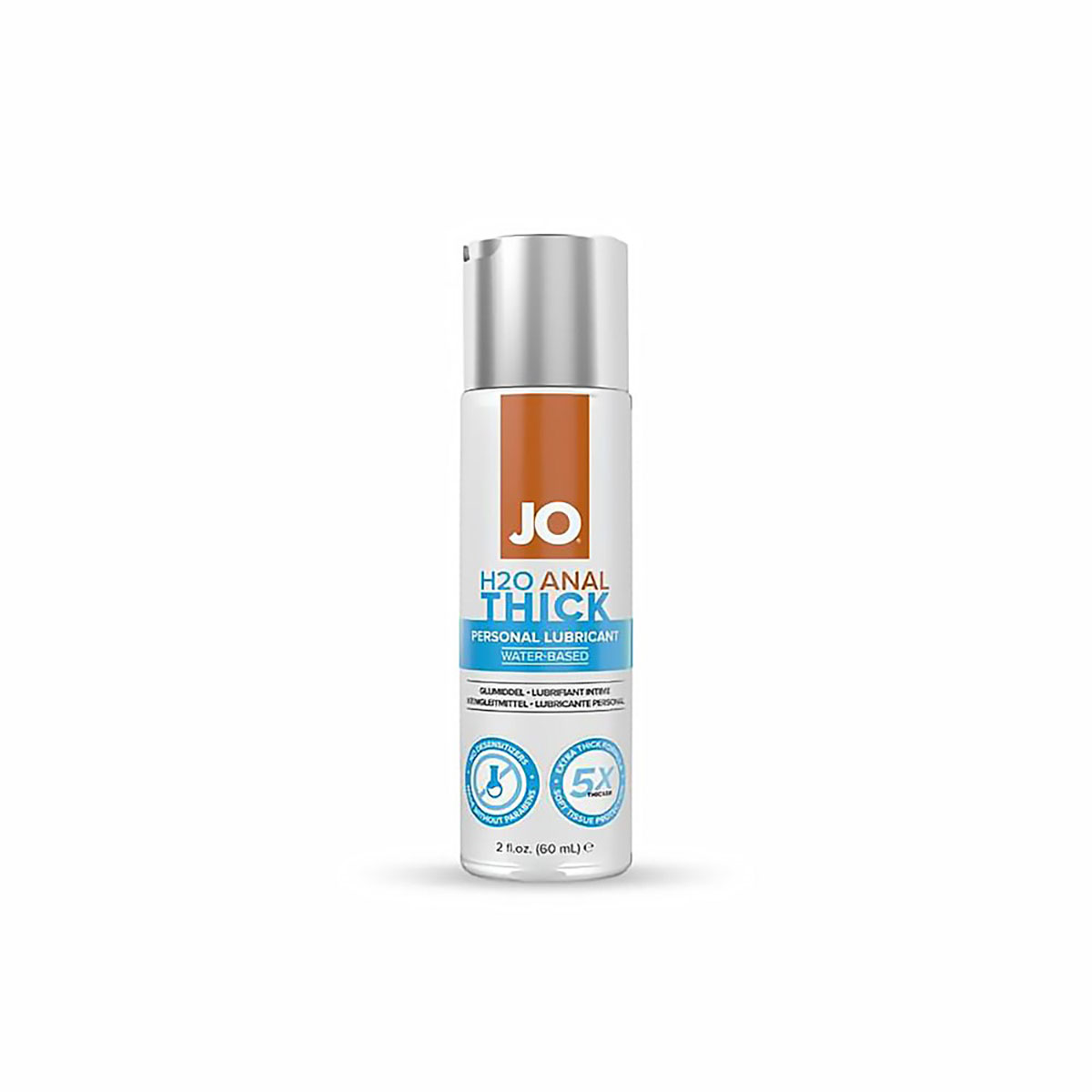 Bottle of  Water Based Lube System JO showing clean, lightweight formula