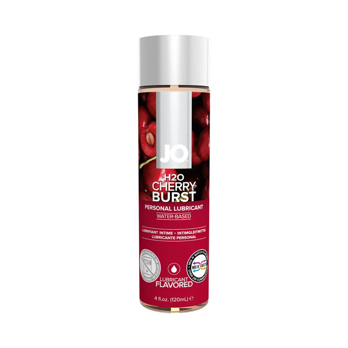 Bottle of  Water Based Lube System JO showing clean, lightweight formula