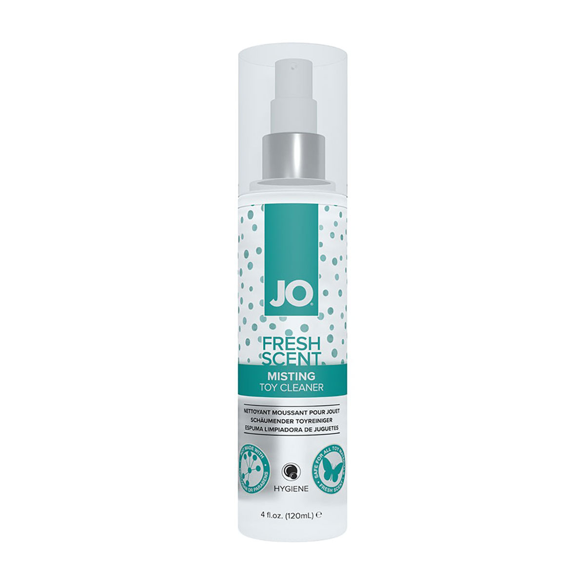 Bottle of  Water Based Lube System JO showing clean, lightweight formula