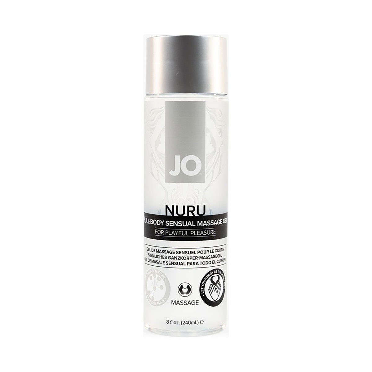 Bottle of  water based lube system jo showing clean, lightweight formula