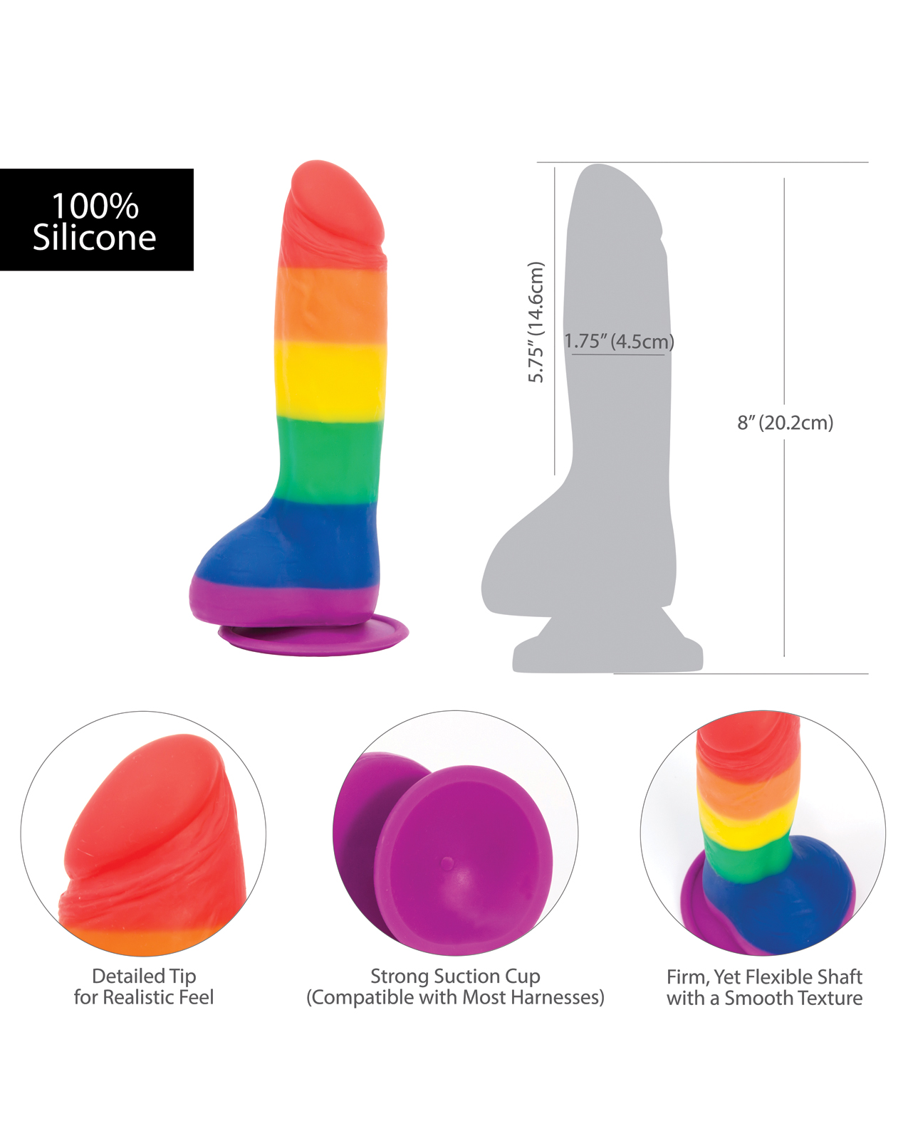 Shop Addiction Justin 8" Dildo - Rainbow