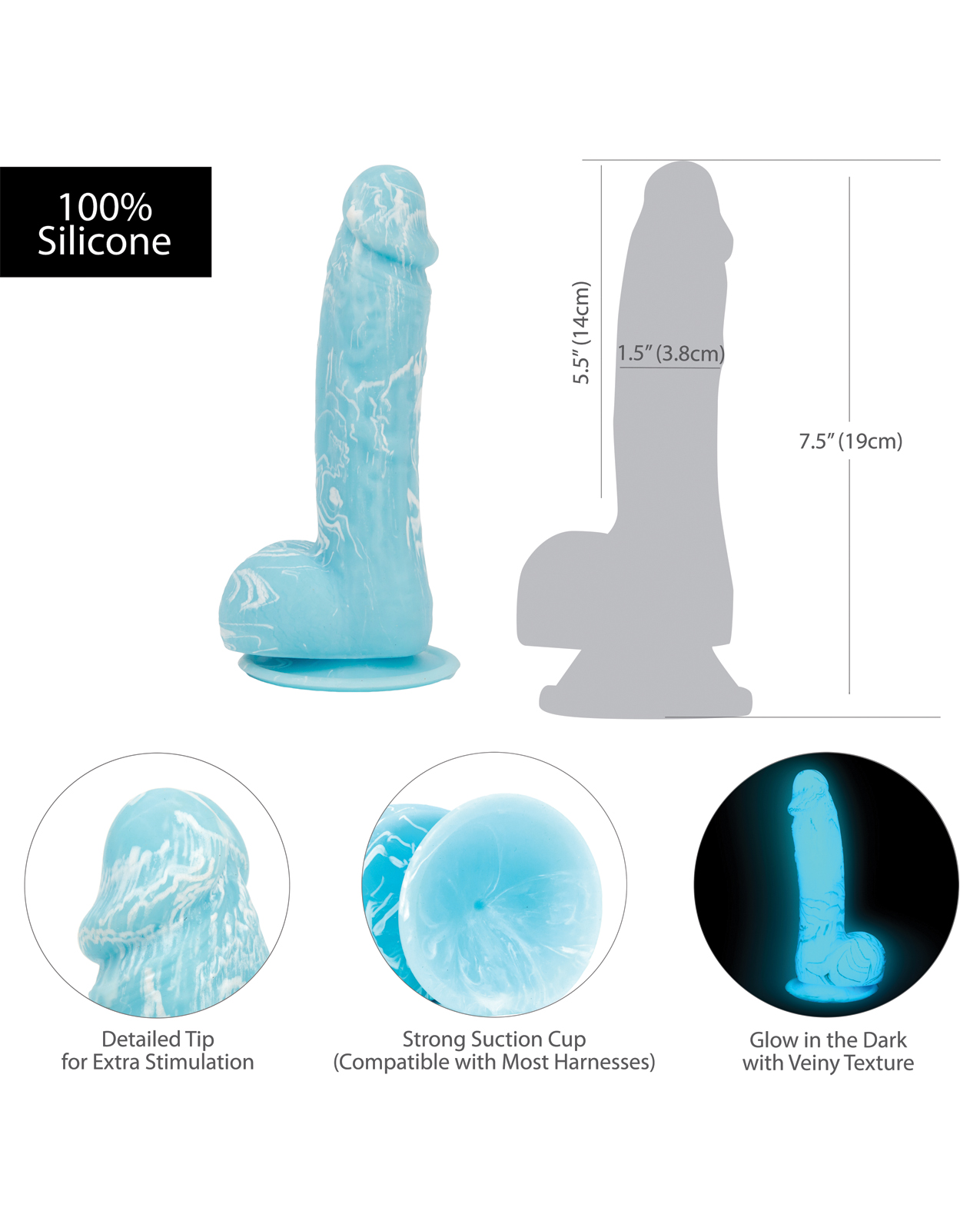 Shop Addiction Luke Glow in the Dark 7.5" Dildo - Blue