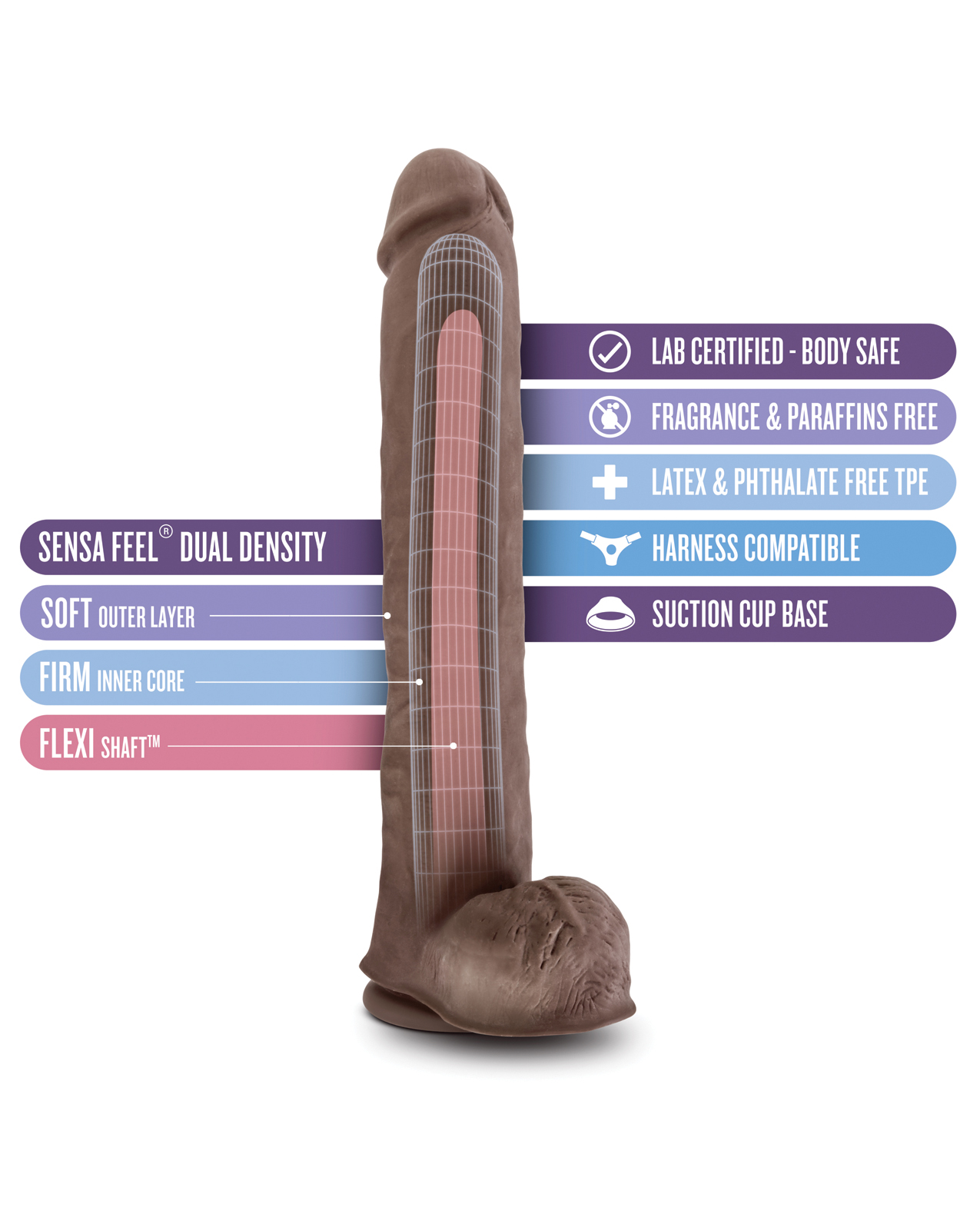 Shop Blush Au Naturel Daddy 14" Sensa Feel Dual Density Dong w/Suction Cup - Chocolate